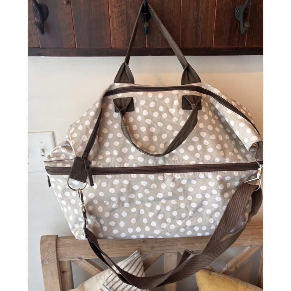 EUC Thirty-One 31 Expand-A-Tote Polka Dot Taupe Bag